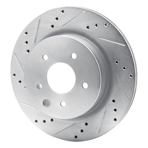 Infiniti EX35 Brake Rotor (1) - Rear Left - R1 Concepts - Drilled & Slotted - Silver - `05-`25